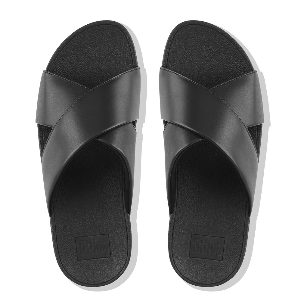 Fitflop Womens Slides Black - Lulu Leather Cross - NO6584793